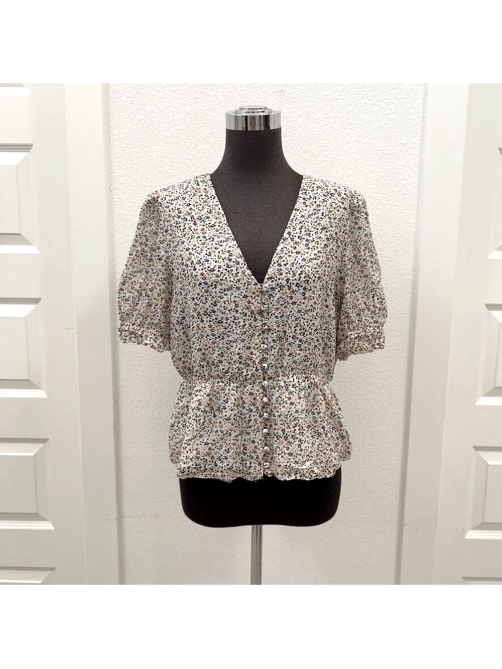 Madewell Women's Pop-Over Top Size Small 100% Silk Peplum Fieldwalk Floral